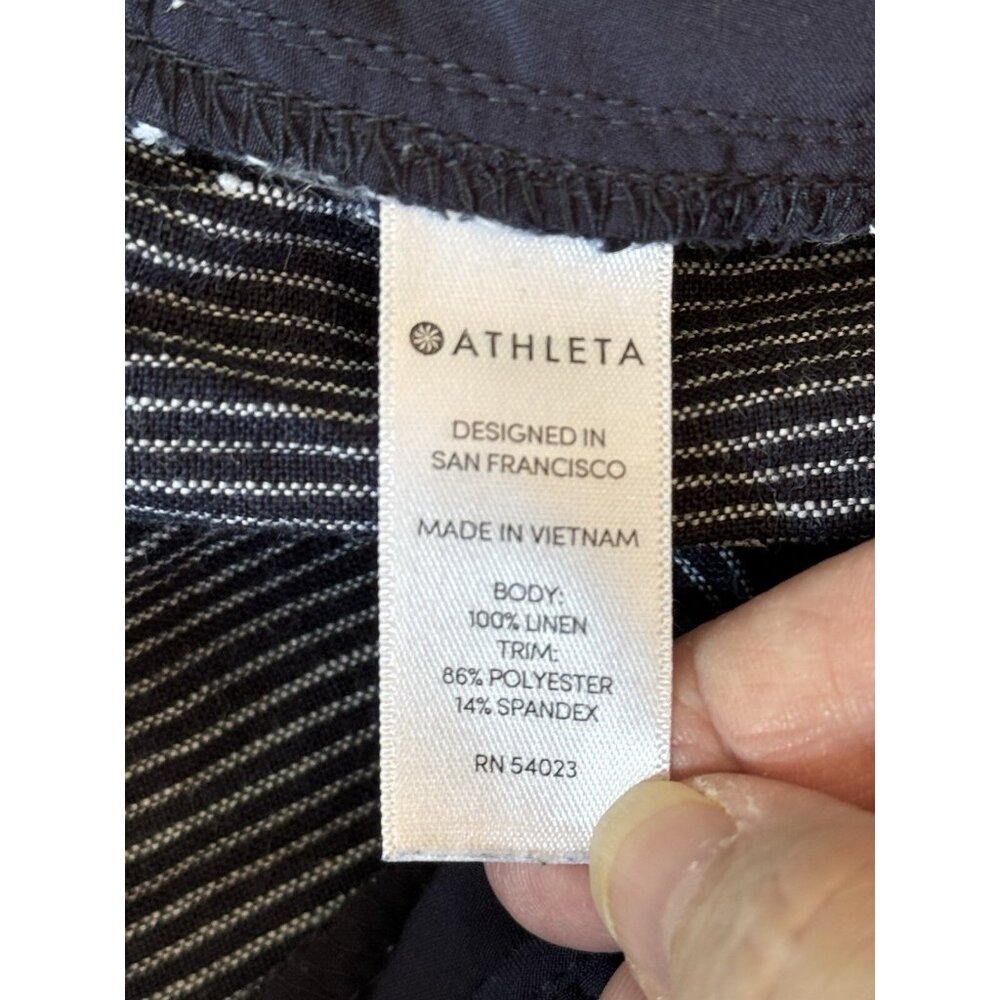 Athleta Womens 12 Blue Stripe Bali Linen Pants Trouser Coastal Vacation Nautical - Picture 5 of 8